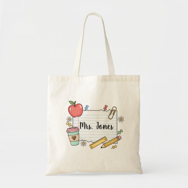 Bolso De Tela Personalized teacher Tote bag, Custom Teacher  (Frente)