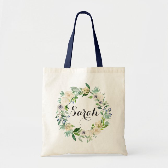 Bolso De Tela Personalized Tote Bag. Floral Tote Bag. Bridesmaid (Frente)