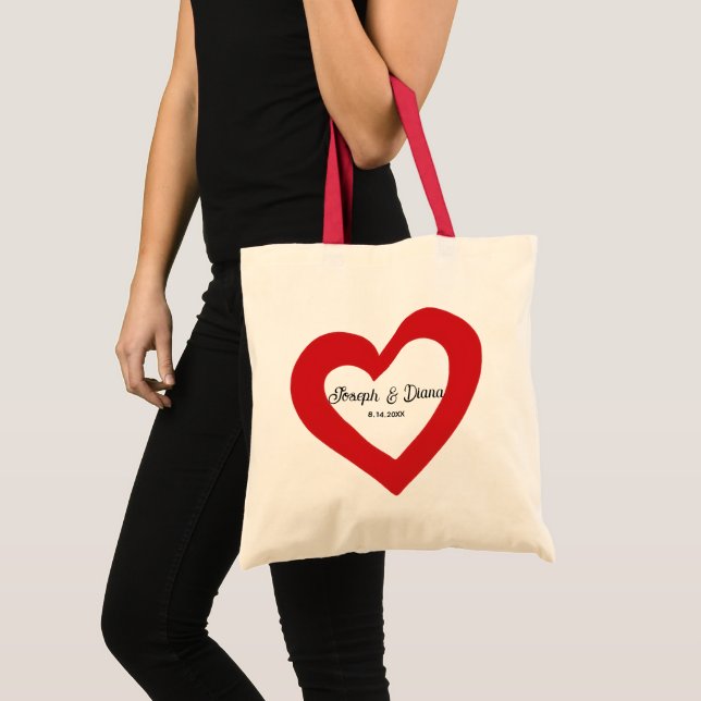 Bolso De Tela Personalized Valentine Anniversary Red Heart Names (Anverso (producto))