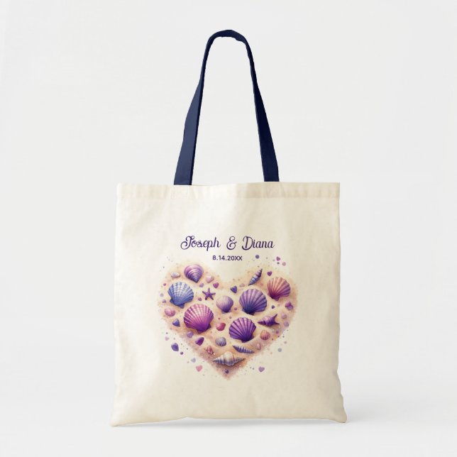 Bolso De Tela Personalized Valentine Anniversary Seashell Heart (Frente)