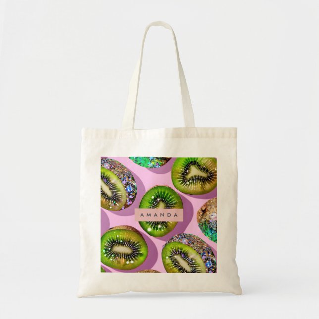 Bolso De Tela Personalized Vibrant Glitter Kiwi Pop Art Design (Frente)