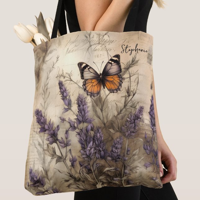 Bolso De Tela Personalized Vintage Lavender Butterfly Art (Subido por el creador)
