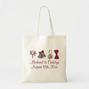 Bolso De Tela Personalized Wedding Bells Flowers Bow Tie Tote