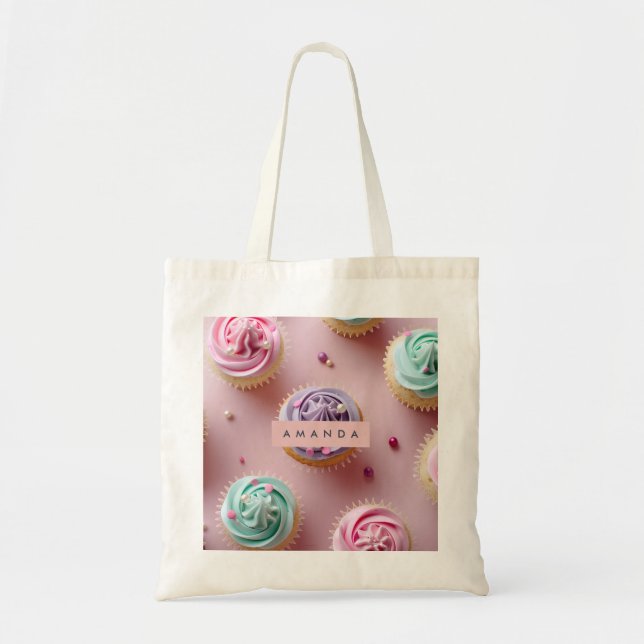 Bolso De Tela Personalized Whimsical Pastel Cupcake Swirl (Frente)