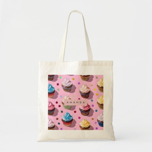 Bolso De Tela Personalized Whimsical Rainbow Cupcake Confetti (Frente)