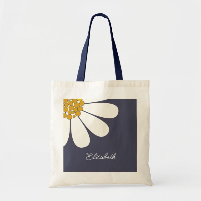 Bolso De Tela Personalized White Daisy Floral Design | Custom  (Frente)
