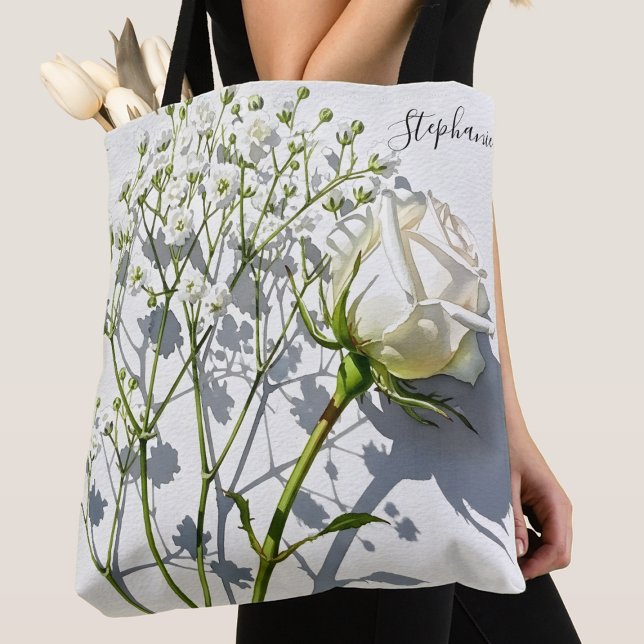 Bolso De Tela Personalized White Rose Floral Tote Bag (Subido por el creador)