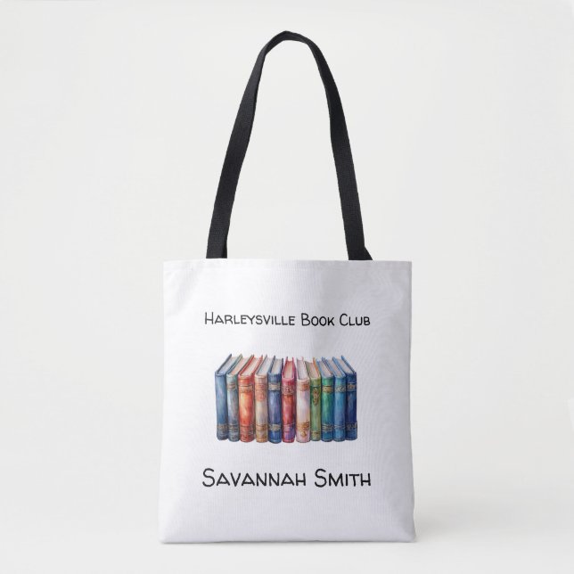Bolso De Tela Personalized with Name Book Club with Books (Anverso)