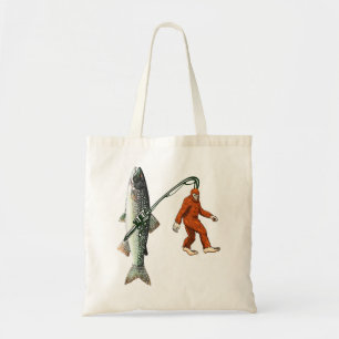 Bolso De Tela Pesca a pie de playa Funny Sasquatch y el lago de 