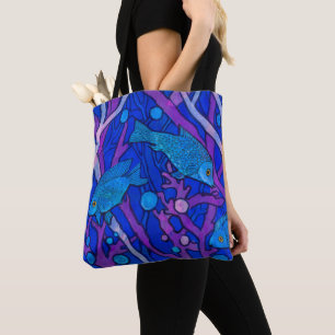Bolso De Tela Pescado azul en algas marinas, colección de papel 