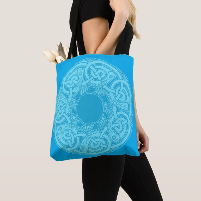 Bolso De Tela Pescado celta de Knotwork en azul (Detalle)