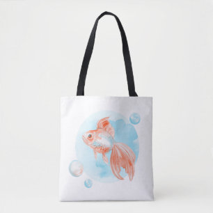 Bolso De Tela Pescado de oro. Acuarela