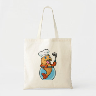 Bolso De Tela Pescado en vidrio cocinado con cuchara de sopa