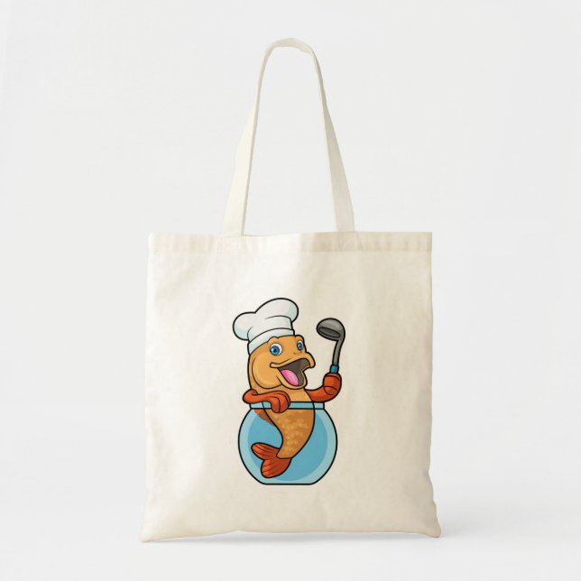 Bolso De Tela Pescado en vidrio cocinado con cuchara de sopa (Frente)