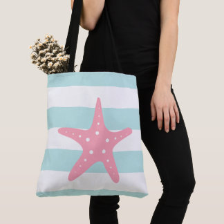 Bolso De Tela Pescado Estrella Rosa en franjas de menta