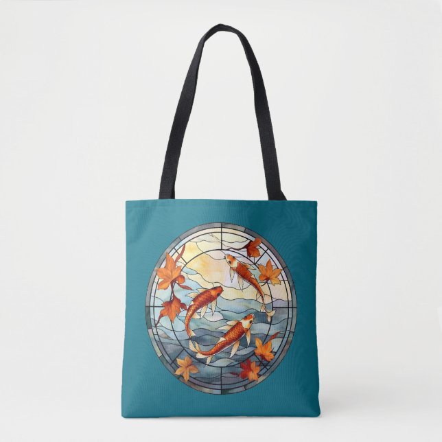 Bolso De Tela Pescado japonés de Koi y hojas de otoño (Anverso)