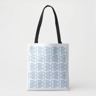 Bolso De Tela Pescado moderno de franja blanca azul   