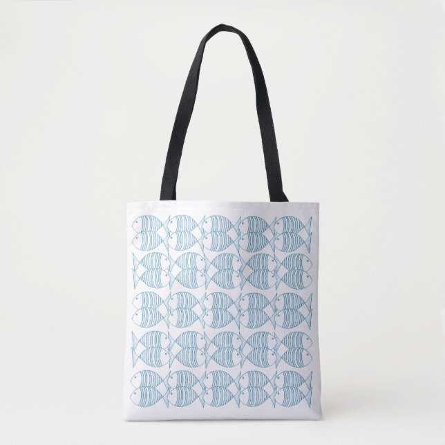 Bolso De Tela Pescado moderno de franja blanca azul    (Anverso)