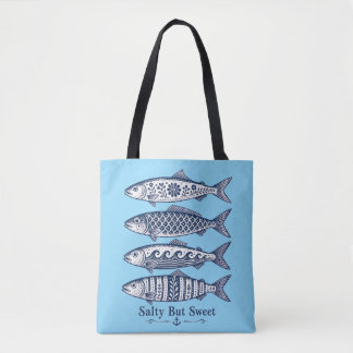 Bolso De Tela Pescado náutico azul claro dulce pero salado