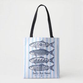 Bolso De Tela Pescado náutico de raya azul salado pero dulce
