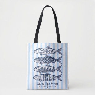 Bolso De Tela Pescado náutico de raya azul salado pero dulce 