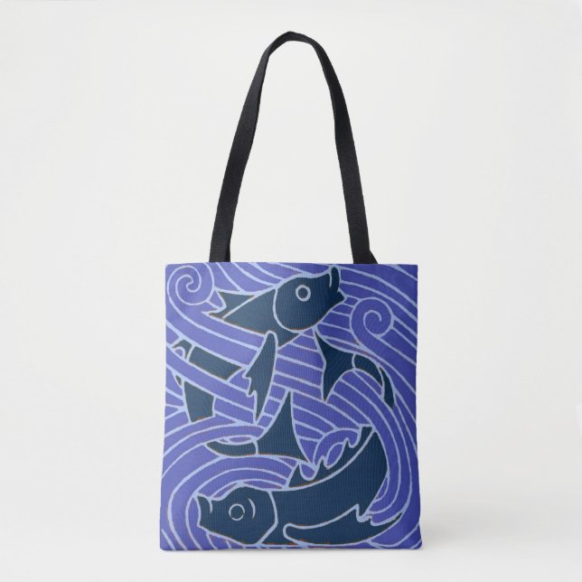 Bolso De Tela Pescado Negrita Natación Océano Pesca Azul (Anverso)