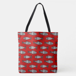 Bolso De Tela Pescado retro moderno, rojo profundo y gris / gris