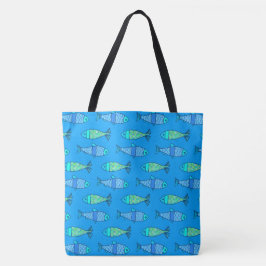 Bolso De Tela Pescado retro moderno, turquesa y azul ceruleano