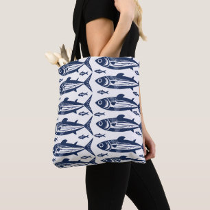 Bolso De Tela Pescado sardino azul y blanco