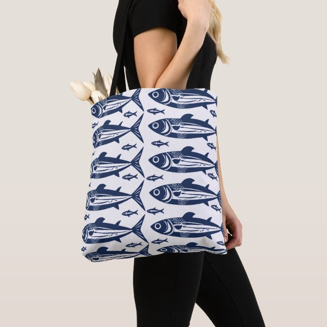 Bolso De Tela Pescado sardino azul y blanco (Detalle)