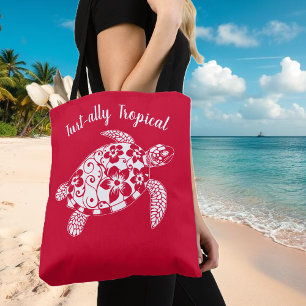 Bolso De Tela Pescador hawaiano de tortugas estéticas rojo cerez