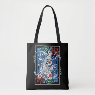 Bolso De Tela Pescador japonés de cartón de cerezo de pescado de