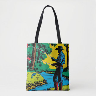 Bolso De Tela Pescador vaquero en la orilla del río