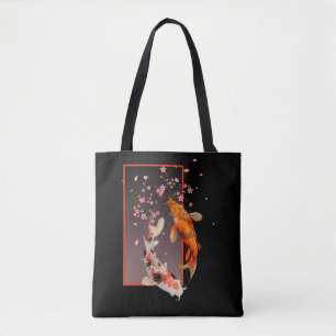 Bolso De Tela Pescados y flores de Koi japoneses