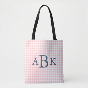 Bolso De Tela Petal Rosa Cuadros Monogramada