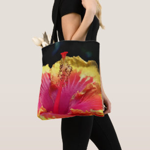 Bolso De Tela Pétalos Coloridos de Flor de Hibisco en Primer Pla