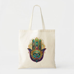 Bolso De Tela Pétalos de Oro Verde Violeta Hamsa Turquesa Tercer