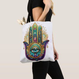 Bolso De Tela Pétalos de Oro Verde Violeta Hamsa Turquesa Tercer