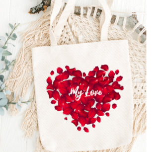 Bolso De Tela Pétalos Rosas con forma de corazón con nombre pers