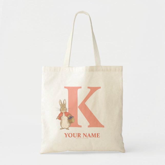 Bolso De Tela Peter Rabbit | Flopsia Personalizado - Letra K Tot (Frente)