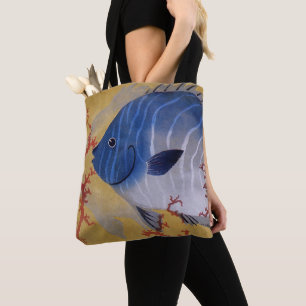 Bolso De Tela Pez Azul Tropical Vintage Coral Marino Vida Oceáni