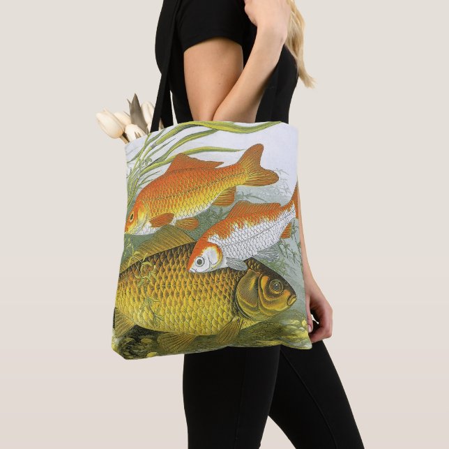 Bolso De Tela Pez Koi Goldfish, Vida Marina Acuática Antigua (Detalle)