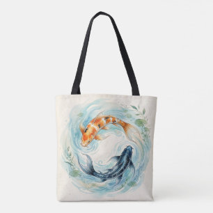 Bolso De Tela Pez Koi Yin Yang Acuarela