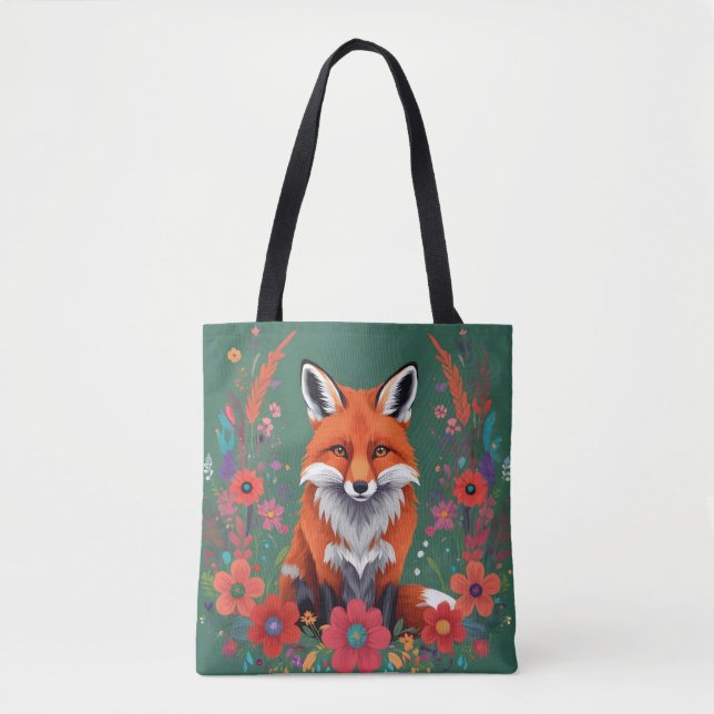Bolso De Tela Pezo rojo y flores (Anverso)