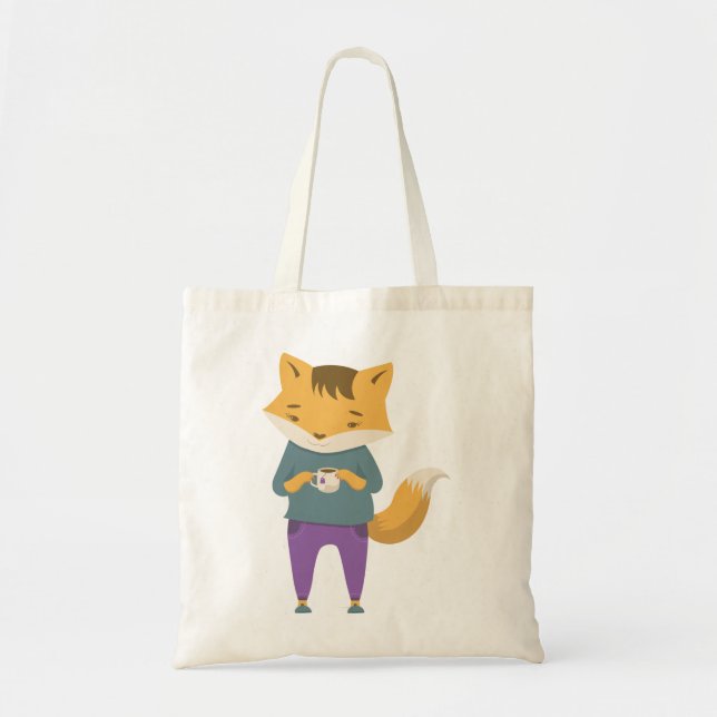 Bolso De Tela Pezón lindo con taza de té (Frente)