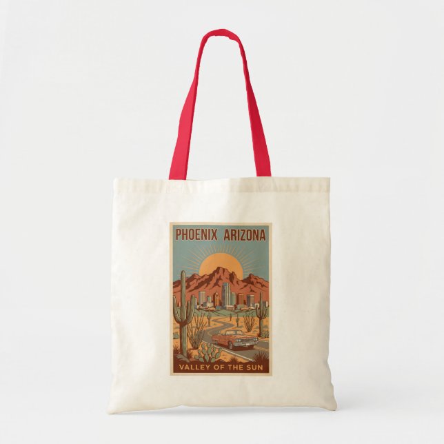 Bolso De Tela Phoenix Arizona Sun Illustration Travel Art Retro (Frente)