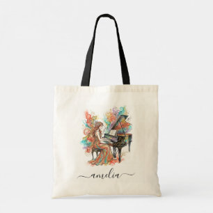 Bolso De Tela Pianista chica personalizada piano grande colorido