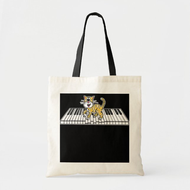 Bolso De Tela Piano Cat Kitten Pianista jugador de teclado (Frente)