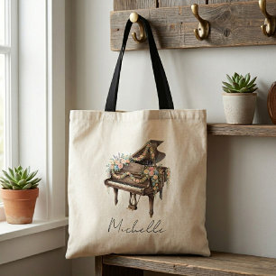 Bolso De Tela Piano de cola elegante personalizado con flores