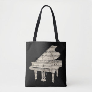Bolso De Tela Piano de cola y notas musicales